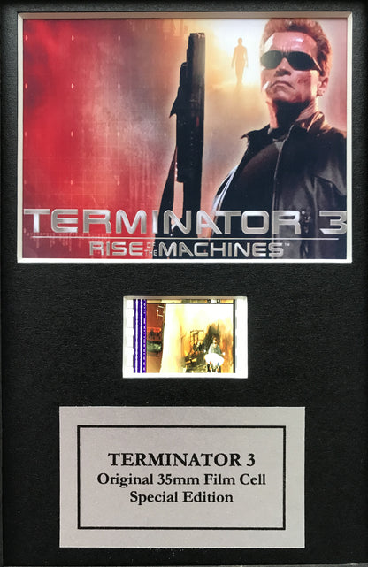 Handmade display featuring original Mini 35mm film cells for a Terminator 3 fan