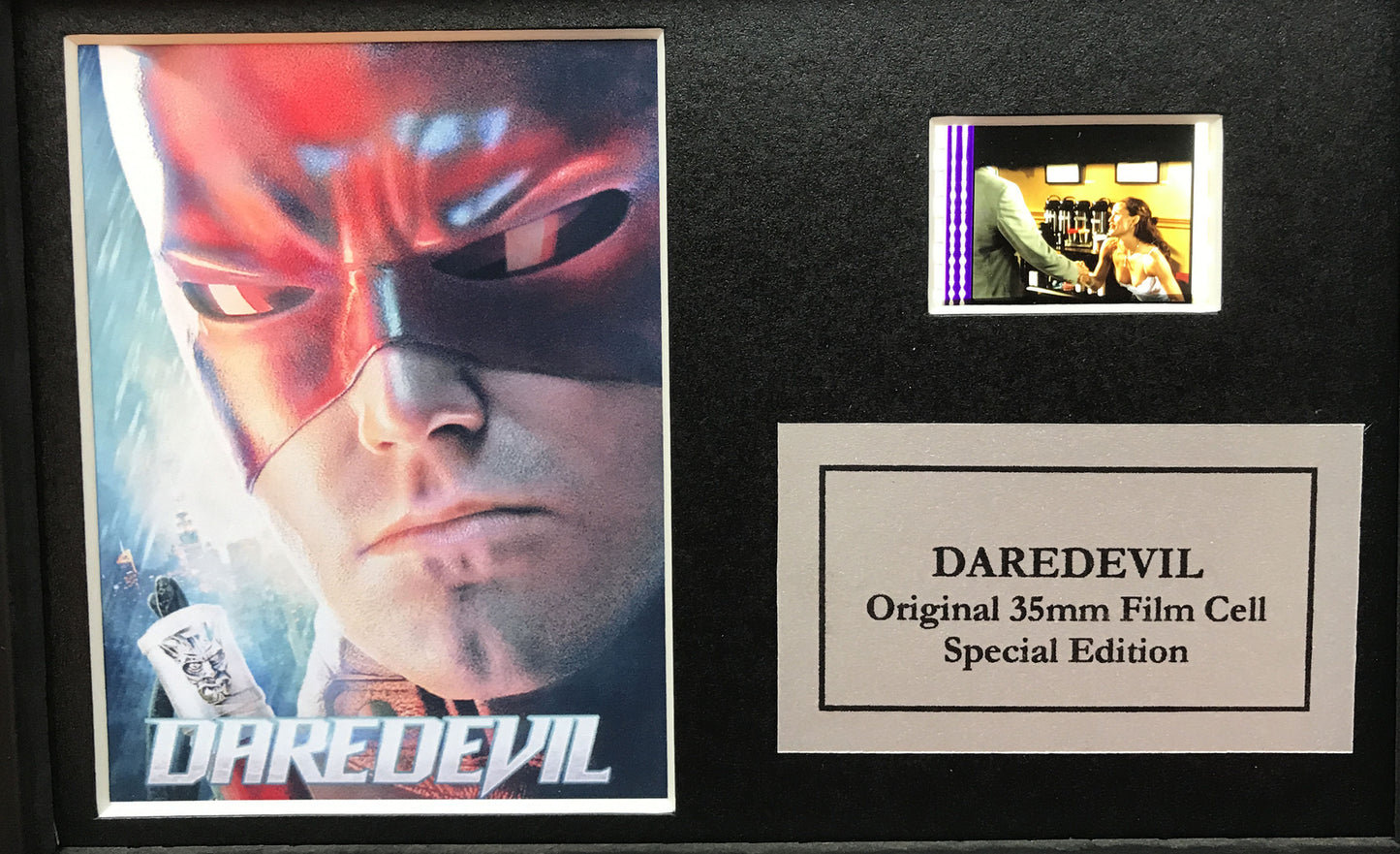 Hand crafted display featuring original Mini 35mm film cells for a DAREDEVIL fan