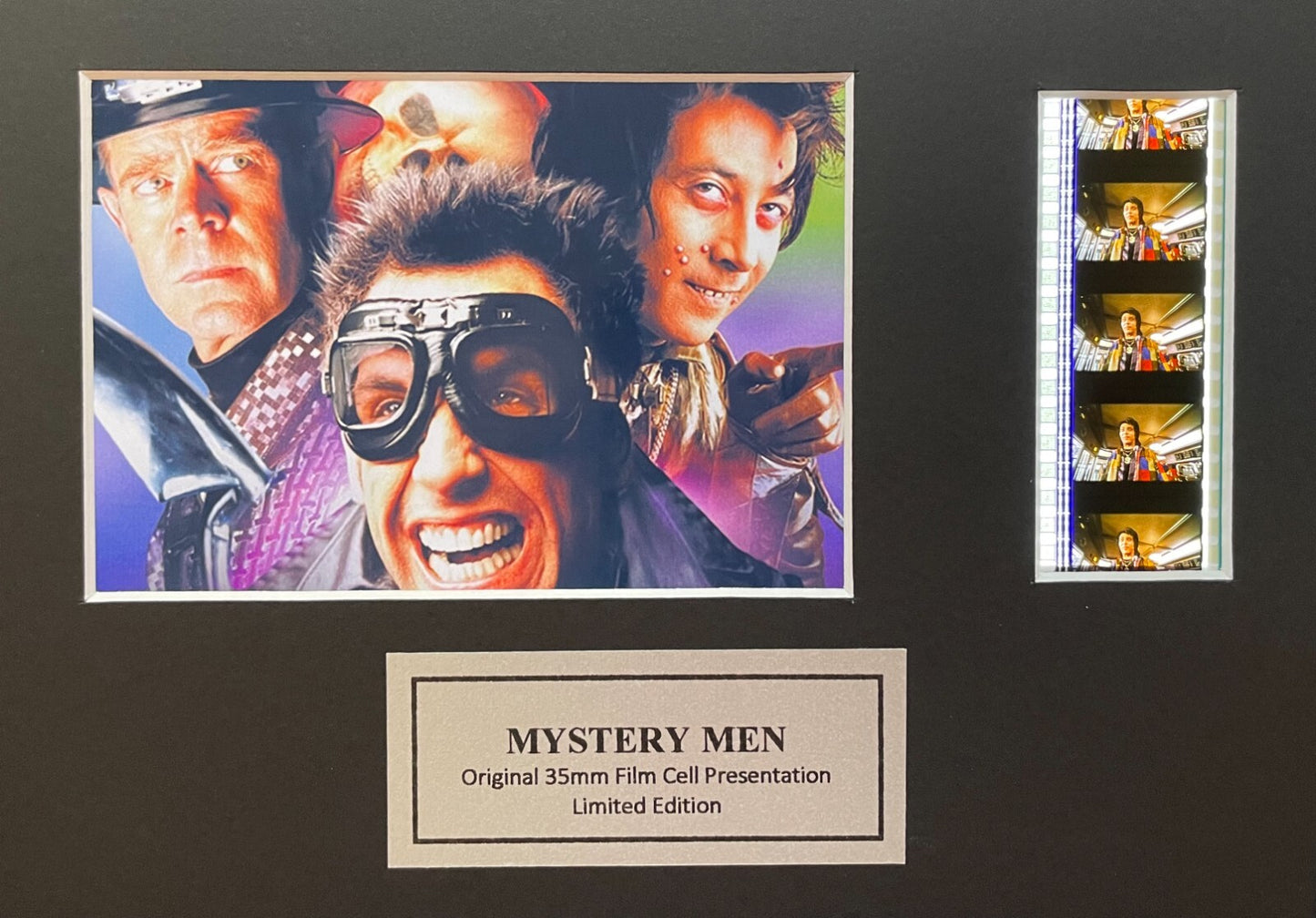 Handmade display featuring original 35mm film cells for MYSTERY MEN fans + COA