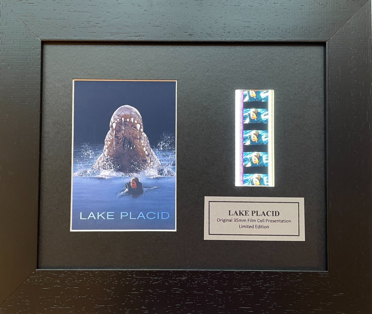 Hand crafted display featuring original film cells for a LAKE PLACID fan + COA