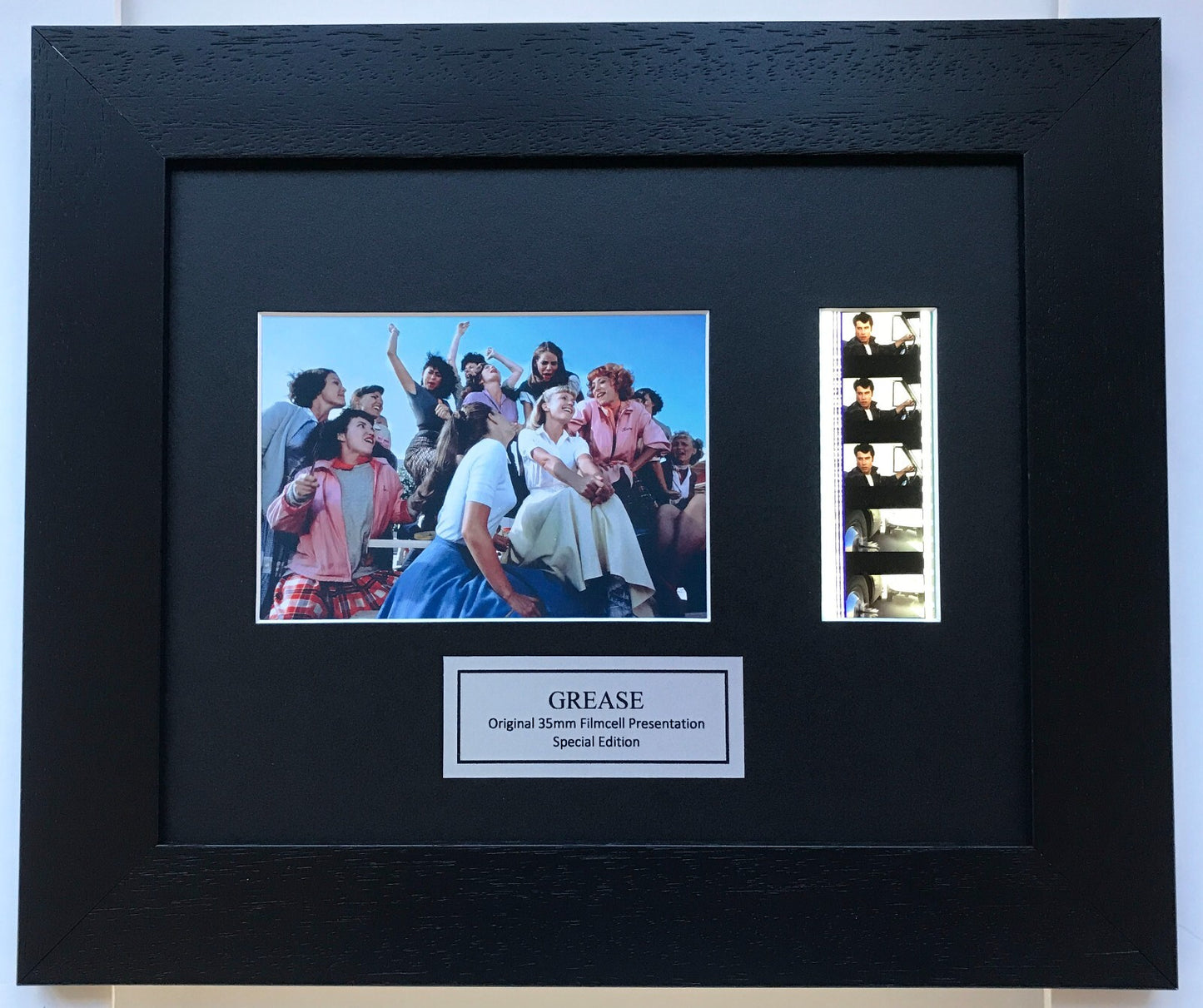 Handmade display featuring original 35mm film cells for a GREASE 1978 fan + COA