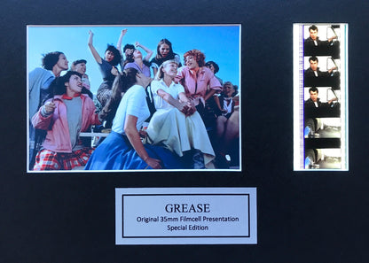 Handmade display featuring original 35mm film cells for a GREASE 1978 fan + COA