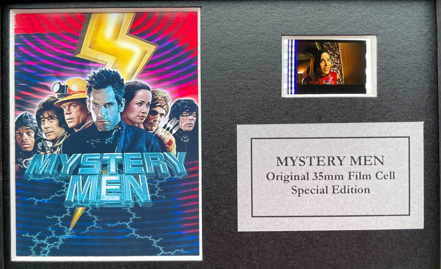 Handmade display featuring original Mini 35mm film cells for MYSTERY MEN fans