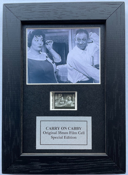 Handmade display featuring original Mini 35mm film cells for CARRY ON CABBY fans