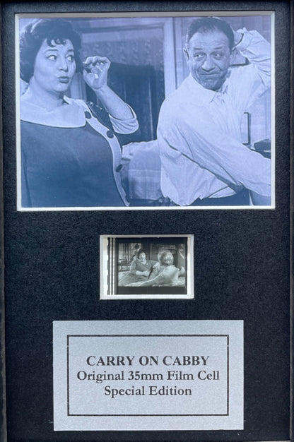 Handmade display featuring original Mini 35mm film cells for CARRY ON CABBY fans