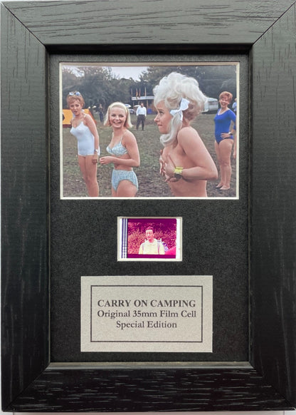 Hand crafted display featuring original 35mm filmcell for CARRY ON CAMPING fans