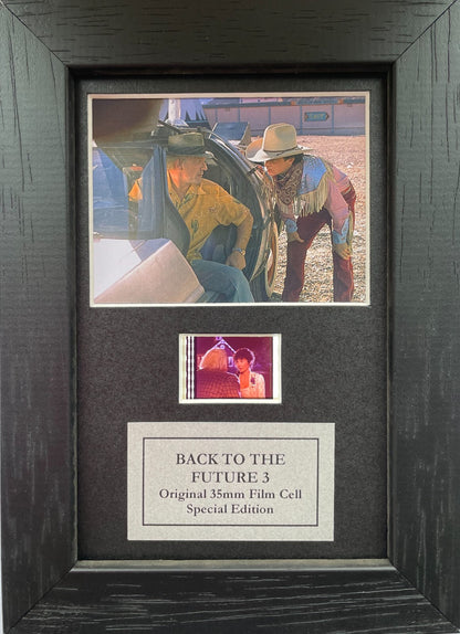 Handmade display featuring original Mini filmcell for BACK To The FUTURE III fans