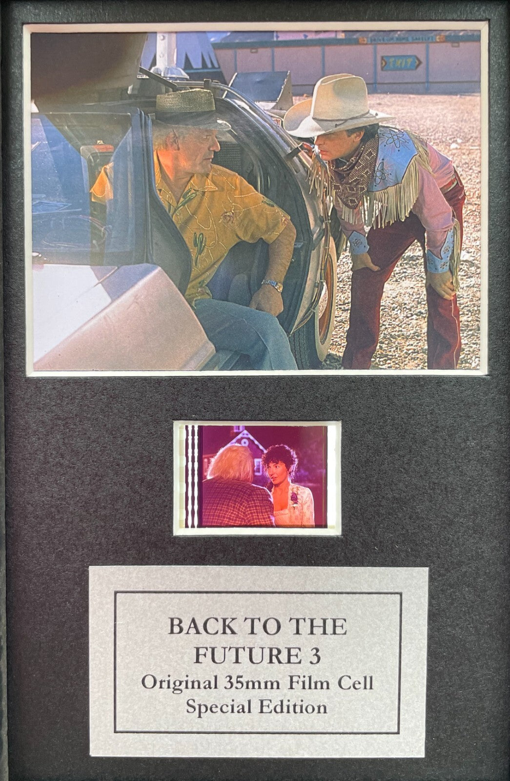 Handmade display featuring original Mini filmcell for BACK To The FUTURE III fans