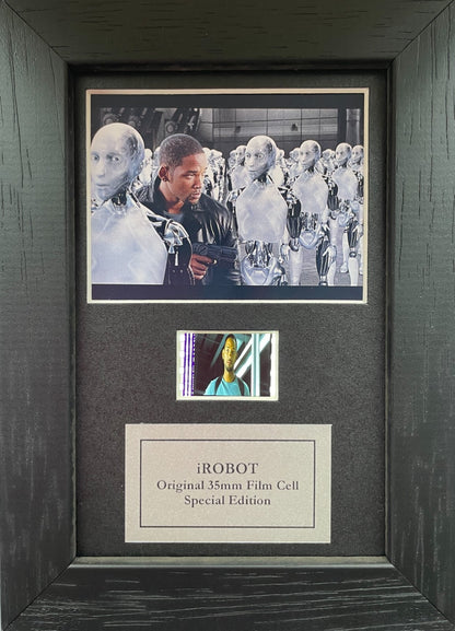 Hand crafted display featuring original Mini 35mm film cells for I, Robot fans