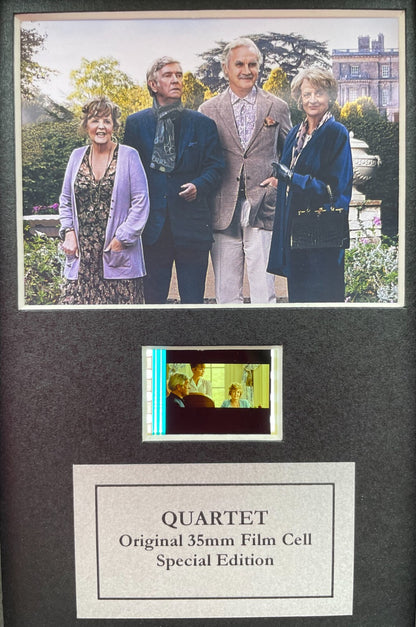 Hand crafted display featuring original Mini 35mm film cells for a QUARTET fan
