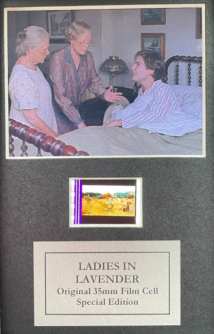 Handmade display featuring original Mini film cells for LADIES IN LAVENDER fans