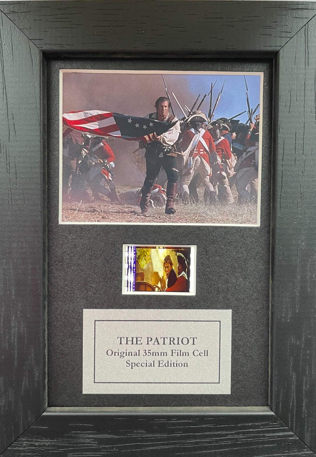 Hand crafted display featuring original Mini 35mm film cell for THE PATRIOT fans
