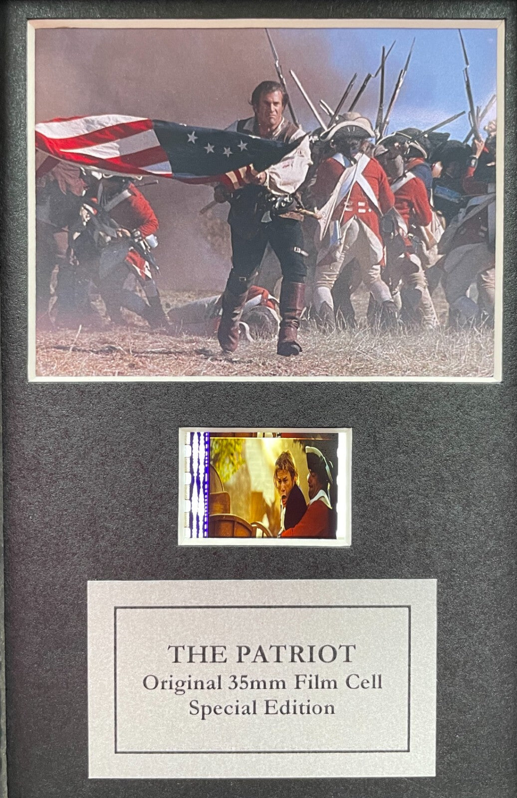 Hand crafted display featuring original Mini 35mm film cell for THE PATRIOT fans