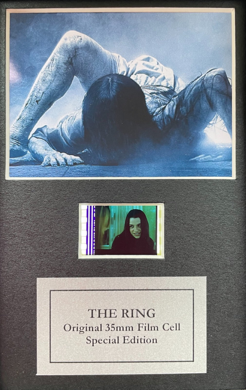 Hand crafted display featuring original Mini 35mm film cells for THE RING fans