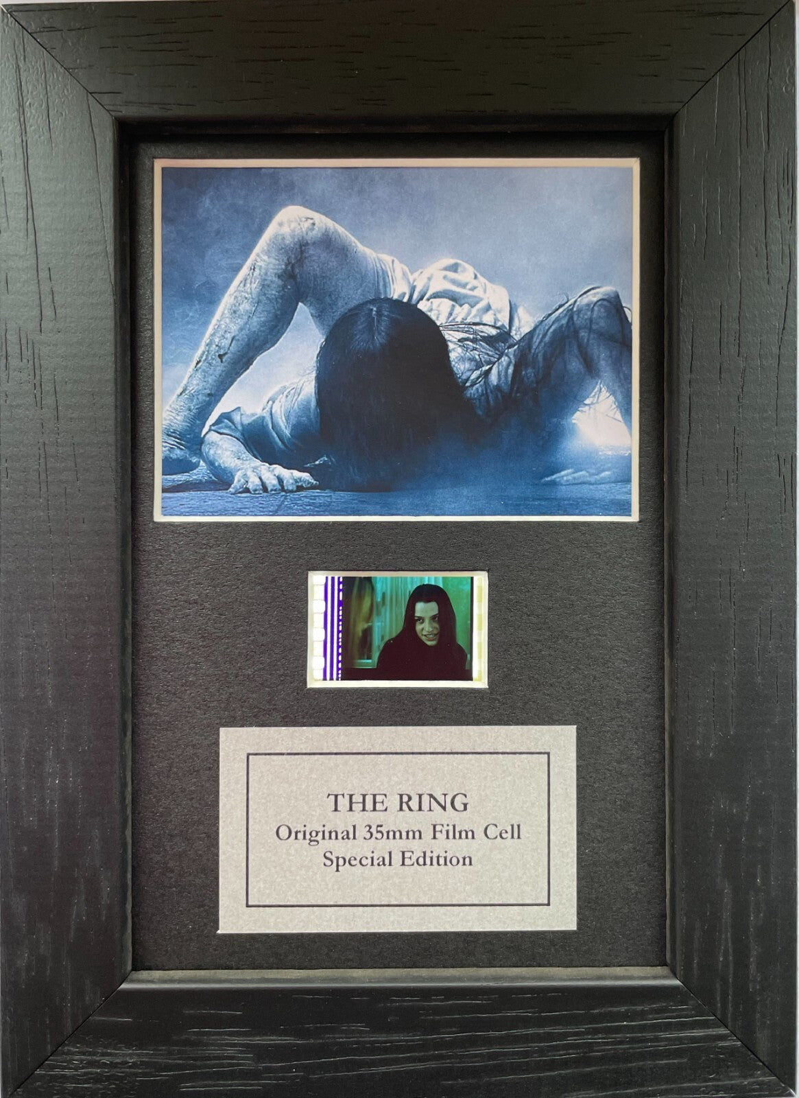Hand crafted display featuring original Mini 35mm film cells for THE RING fans