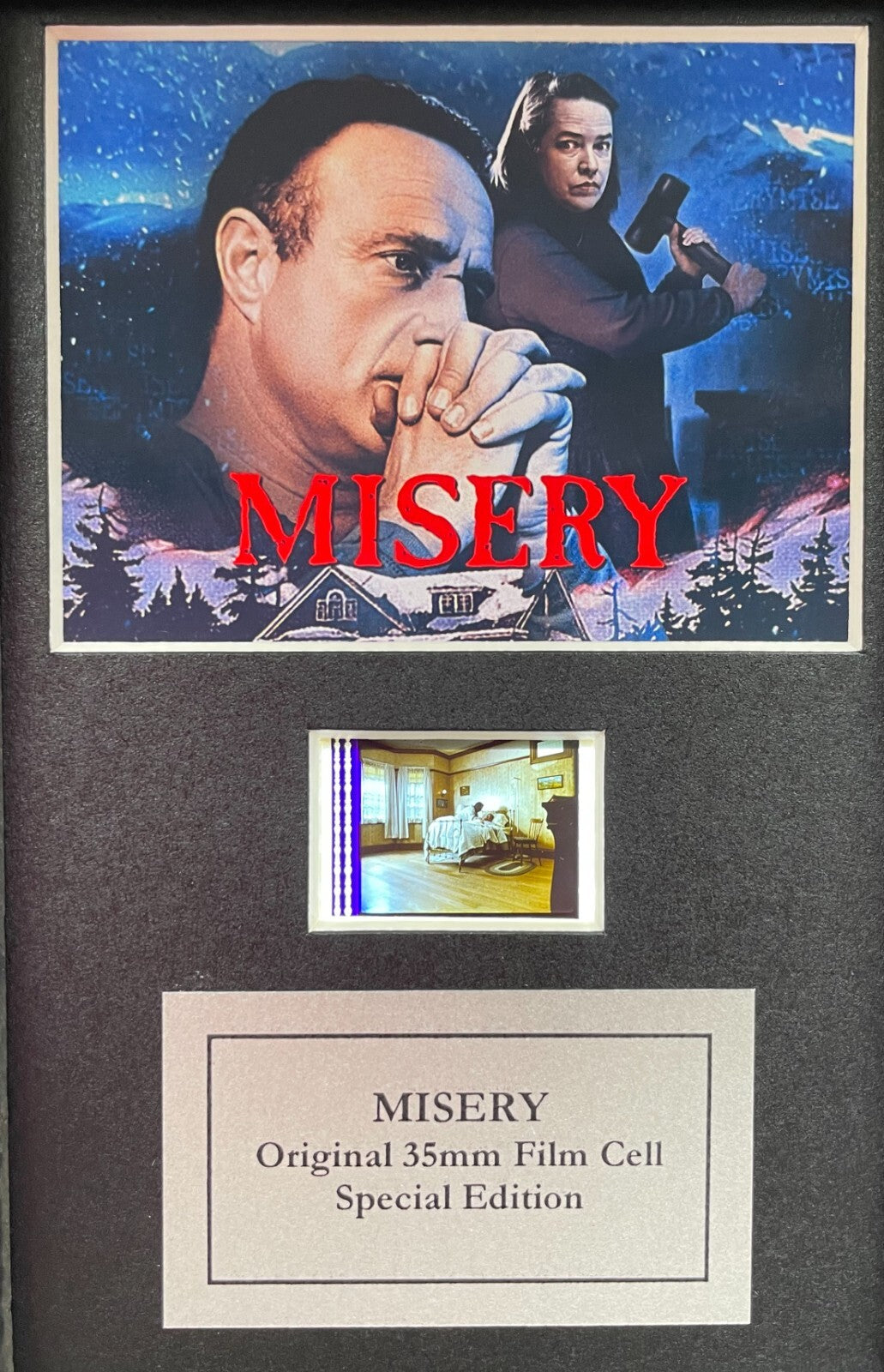 Hand crafted display featuring original Mini 35mm film cells for a MISERY fan