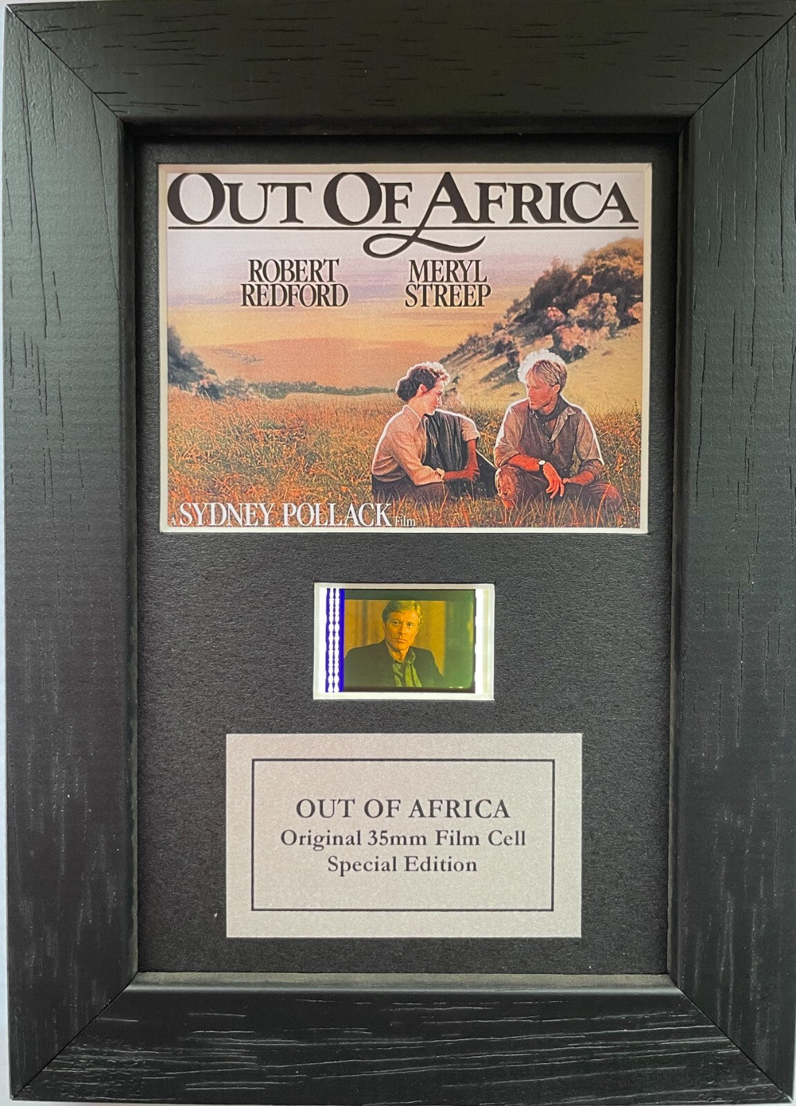Handmade display featuring original Mini 35mm film cell for an OUT OF AFRICA fan