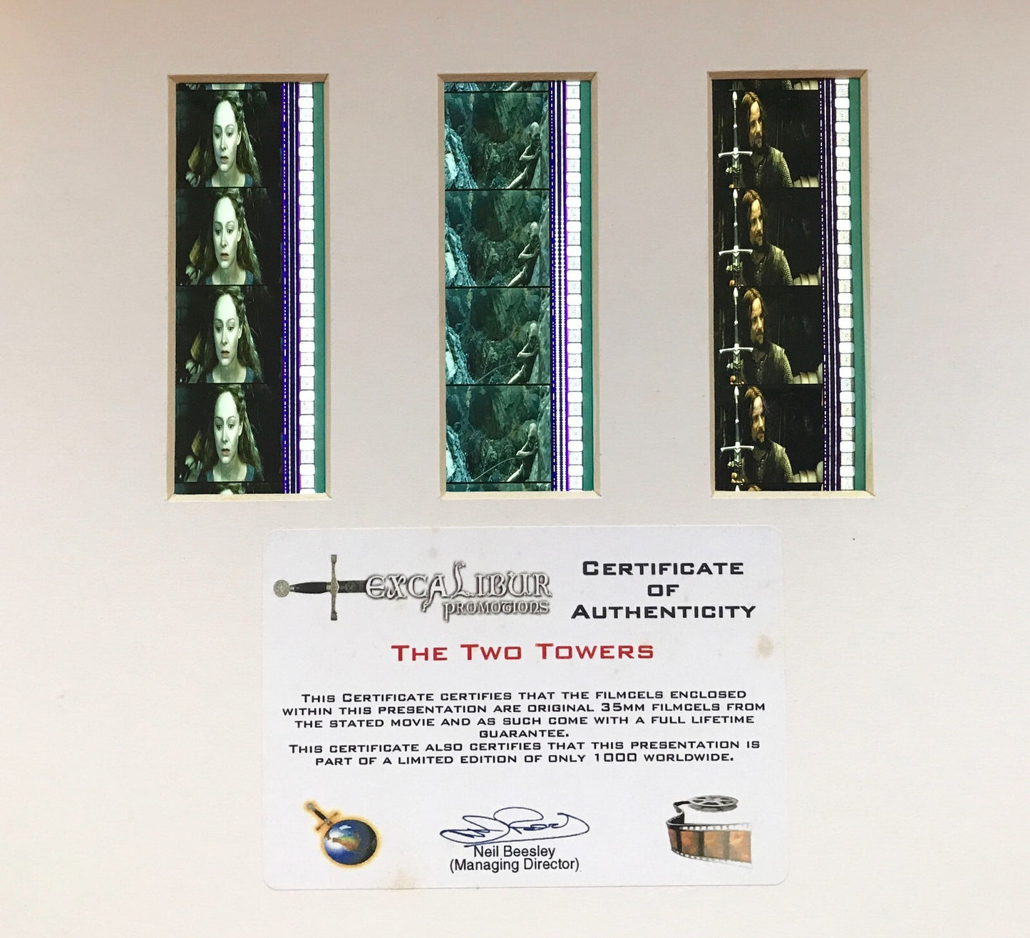 Handmade display inc original 35mm film cells for LOTR The TWO TOWERS Saga fans