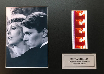 Handmade display featuring original 35mm film cells for JUST A GIGOLO 1978 fans