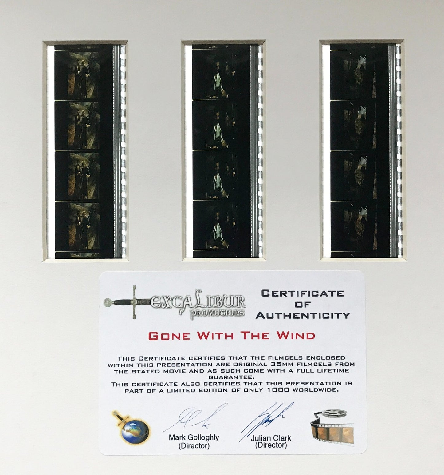 Handmade display featuring original film cells for a GONE with the WIND 1939 fan