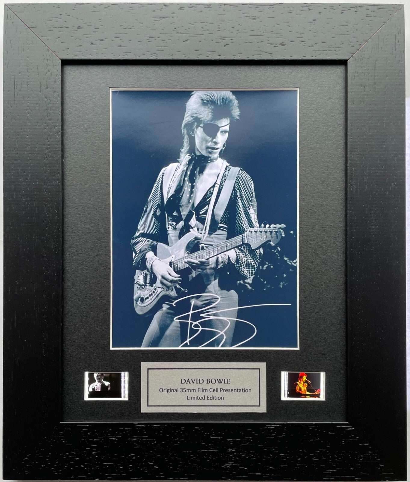 Hand crafted display featuring original 35mm film cells for a David Bowie fan