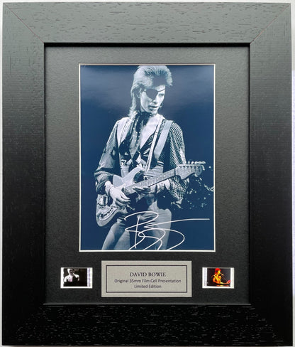 Hand crafted display featuring original 35mm film cells for a David Bowie fan