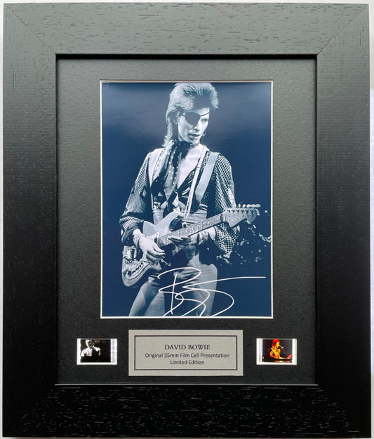 Hand crafted display featuring original 35mm film cells for a David Bowie fan