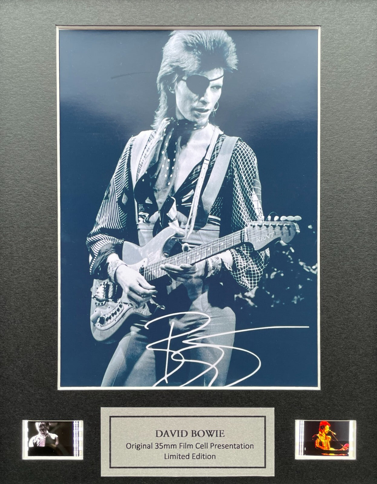 Hand crafted display featuring original 35mm film cells for a David Bowie fan