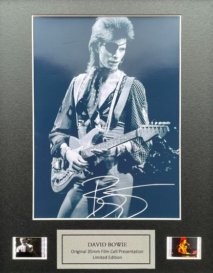 Hand crafted display featuring original 35mm film cells for a David Bowie fan