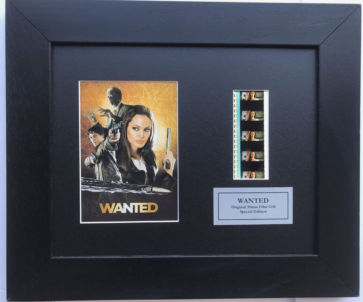 Hand crafted display featuring original filmcells for WANTED Angelina Jolie fans