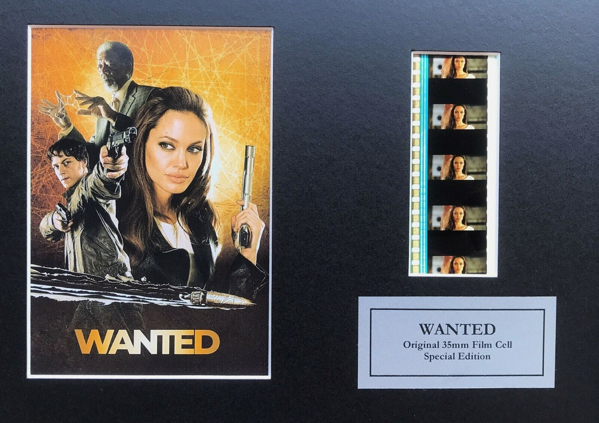 Hand crafted display featuring original filmcells for WANTED Angelina Jolie fans