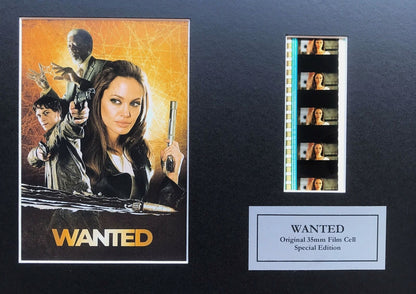 Hand crafted display featuring original filmcells for WANTED Angelina Jolie fans
