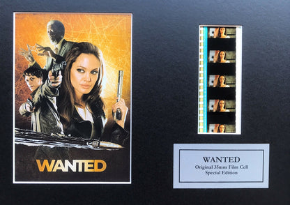 Hand crafted display featuring original filmcells for WANTED Angelina Jolie fans