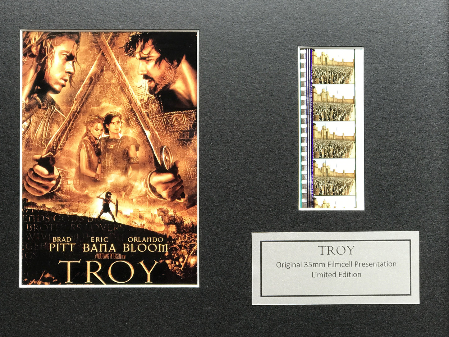 Handmade display featuring original 35mm film cells for a TROY fan + COA v1