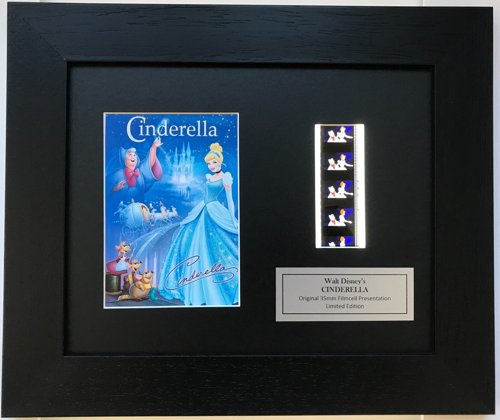 Hand crafted display featuring original 35mm film cells for a CINDERELLA fan