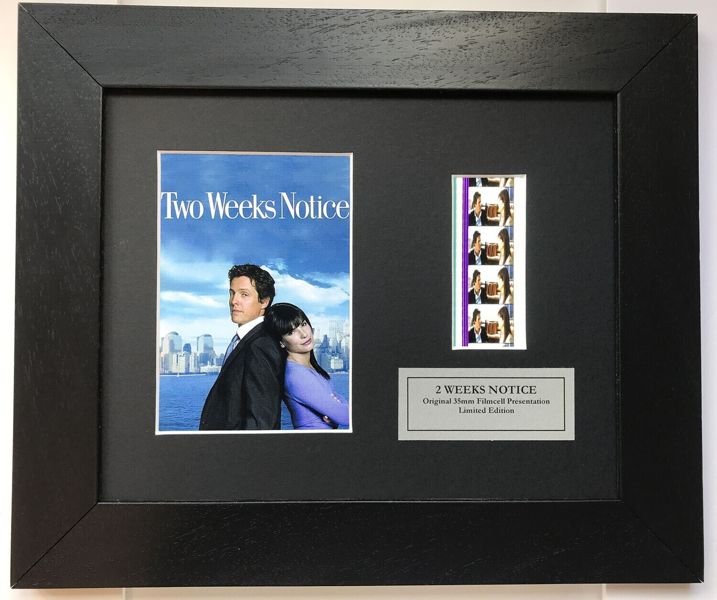 Hand Crafted display featuring original 35mm filmcells for TWO WEEKS NOTICE fans