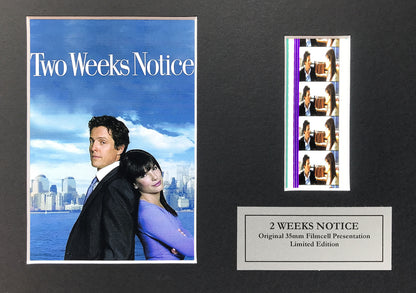 Hand Crafted display featuring original 35mm filmcells for TWO WEEKS NOTICE fans