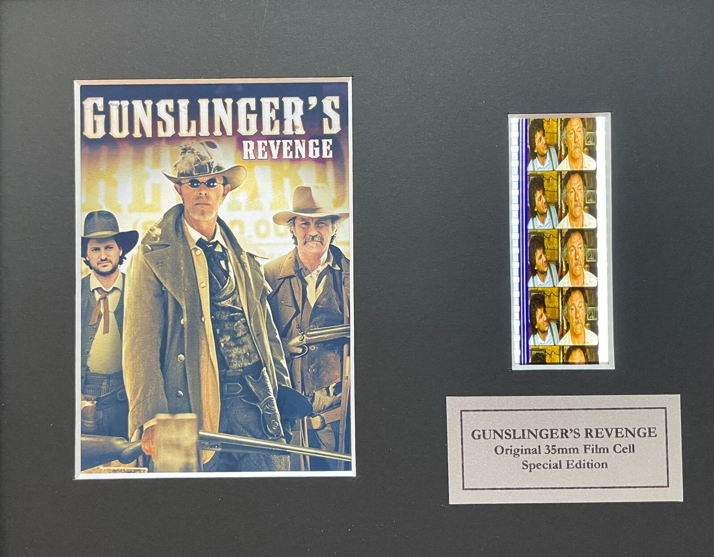 Handmade display featuring original 35mm filmcells for GUNSLINGER'S REVENGE fans