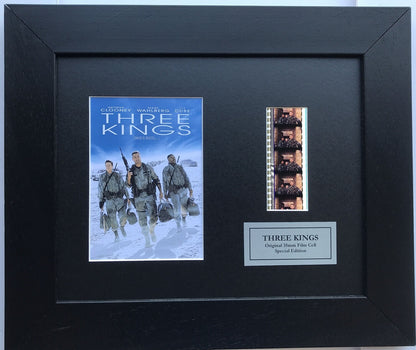 Hand crafted display featuring original 35mm film cells for THREE KINGS fans