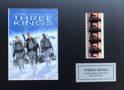 Hand crafted display featuring original 35mm film cells for THREE KINGS fans