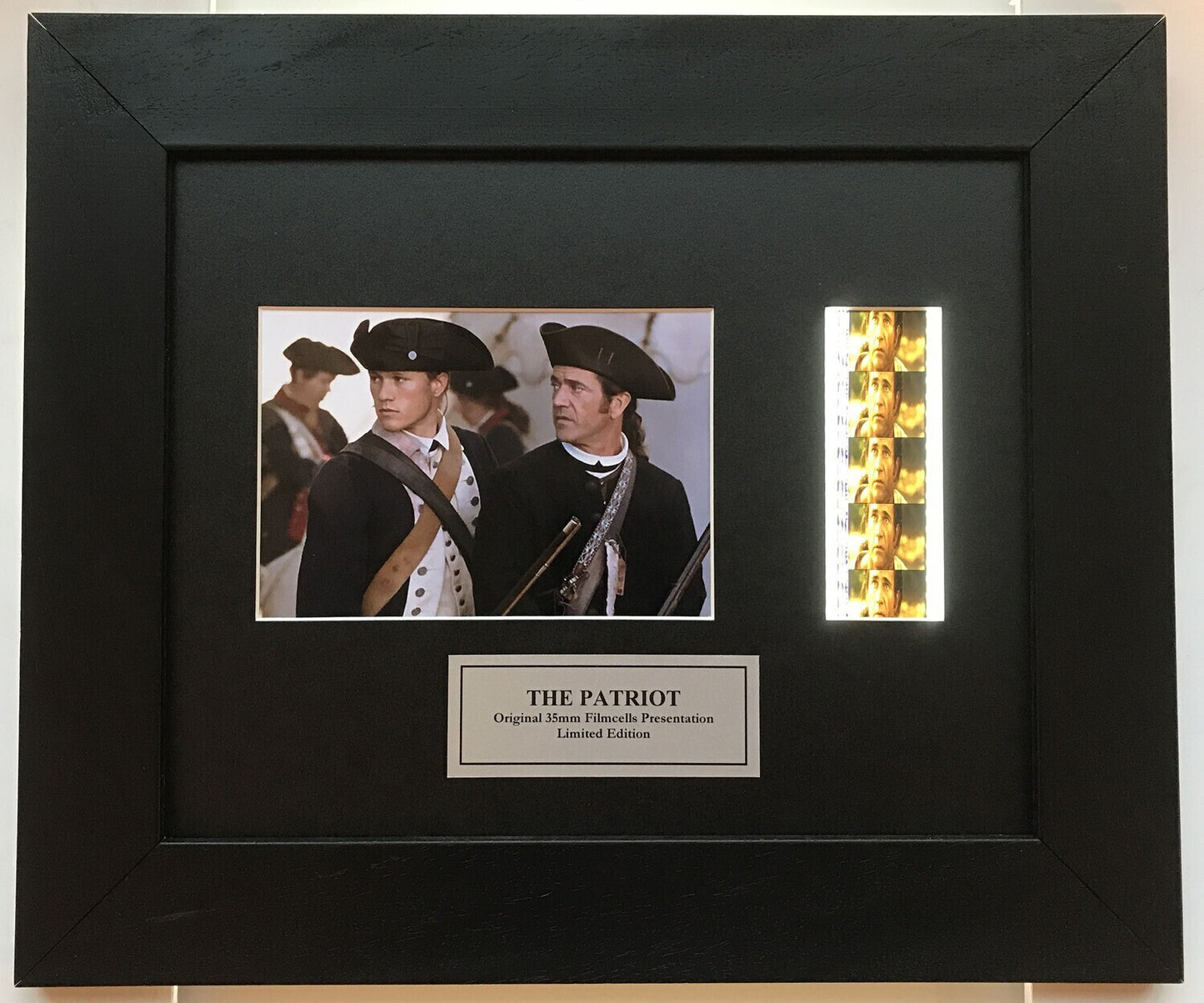 Hand crafted display featuring original 35mm film cells for THE PATRIOT fans