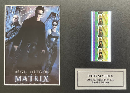 Handmade display featuring original 35mm film cells for THE MATRIX fans + COA v4