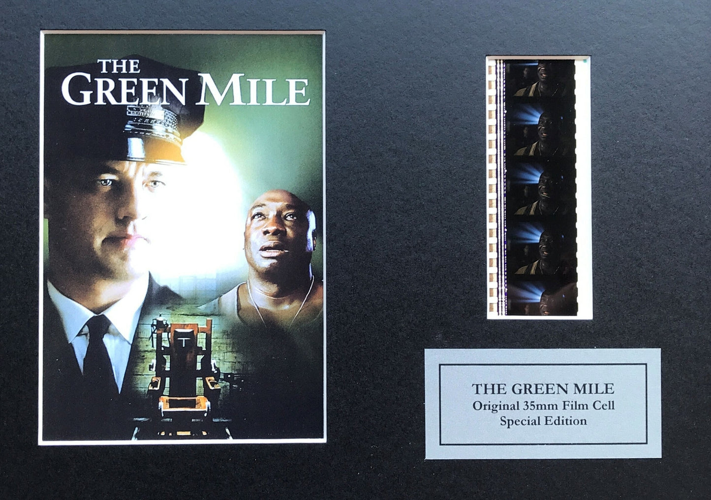 Hand crafted display featuring original 35mm film cells for THE GREEN MILE fans