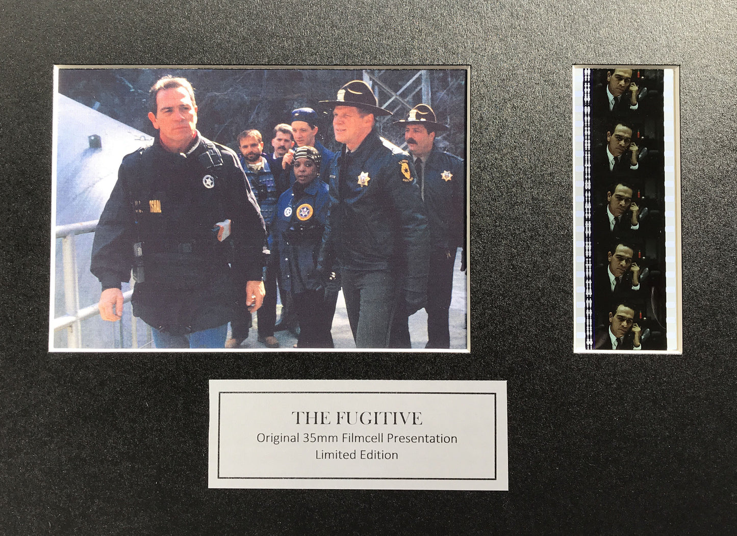 Hand crafted display featuring original 35mm film cells for THE FUGITIVE fans v1