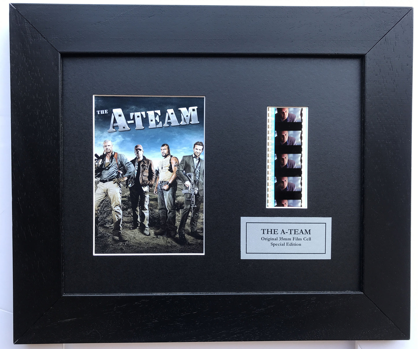 Hand crafted display featuring original 35mm film cells for THE A-TEAM 2010 fans