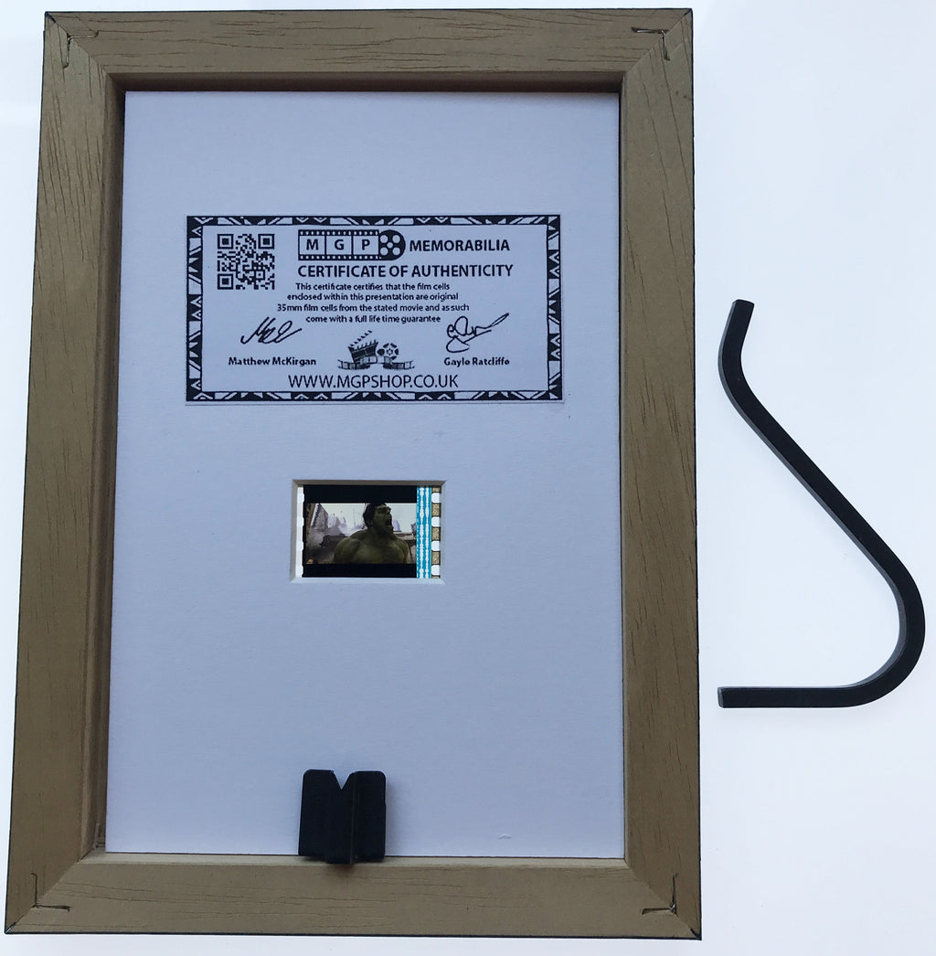 Hand crafted display featuring original 35mm film cell for THE HULK fans + COA