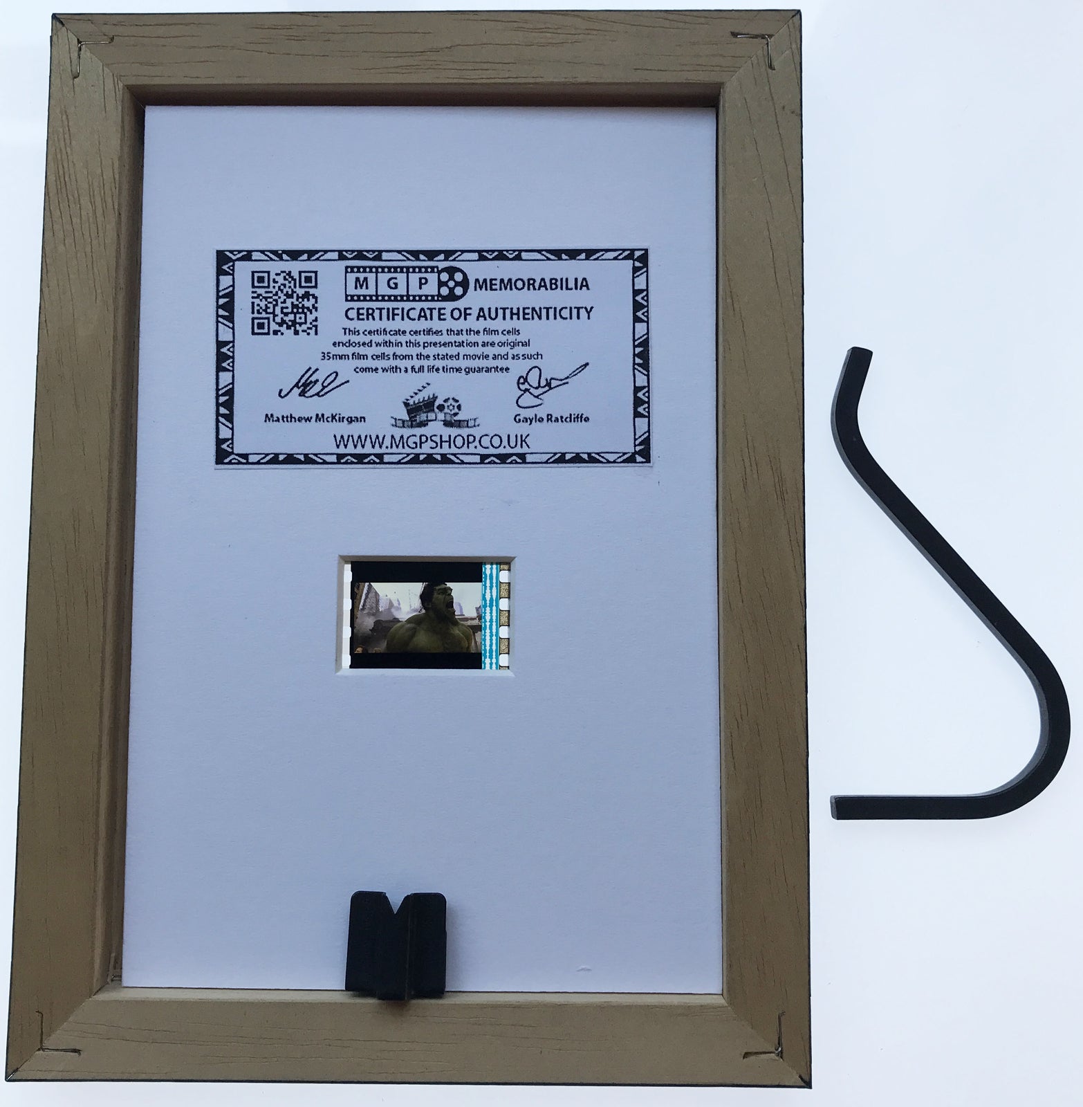 Hand crafted display featuring original 35mm film cell for THE HULK fans + COA