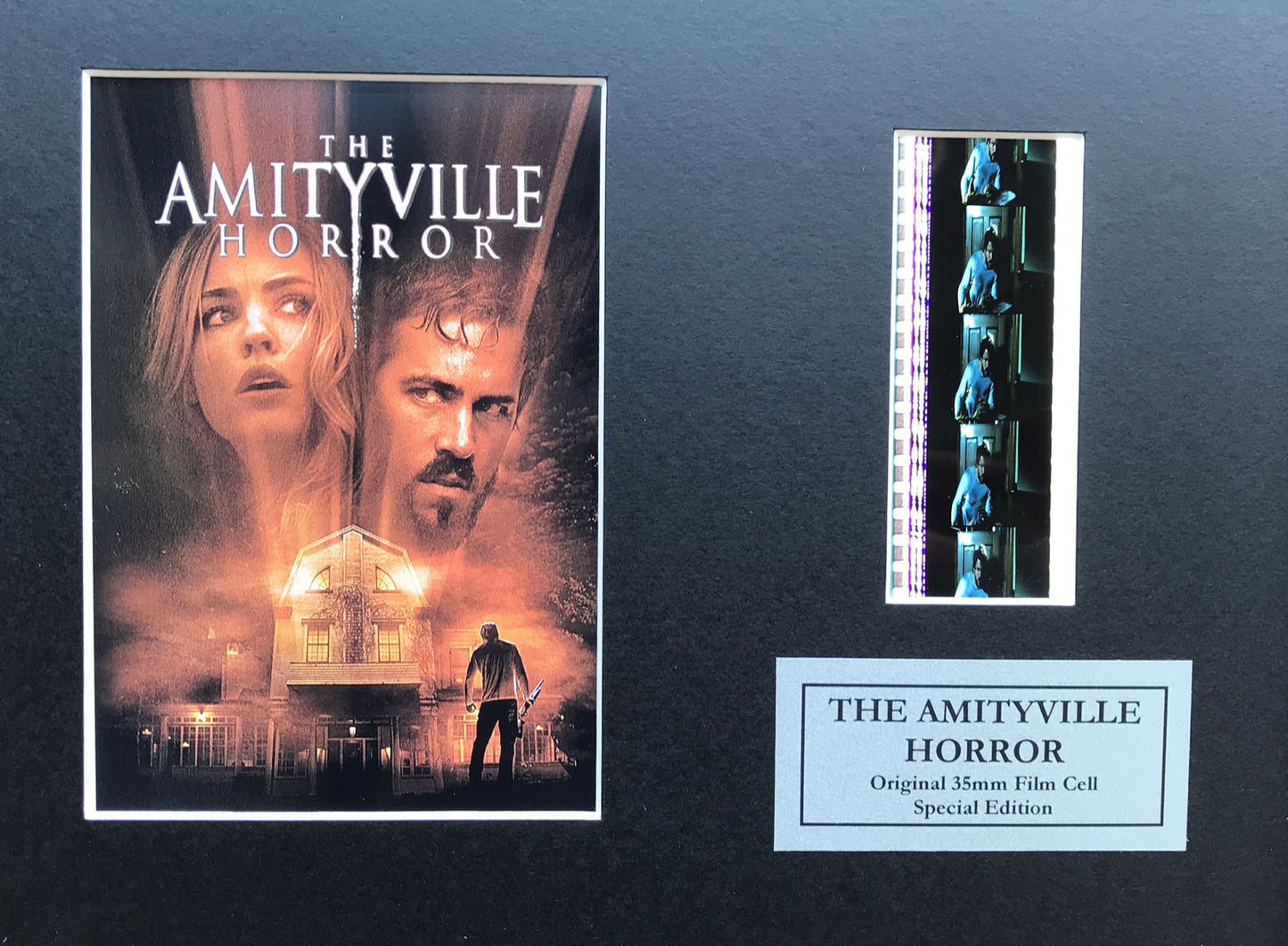 Hand crafted display featuring original filmcells for THE AMITYVILLE HORROR fans