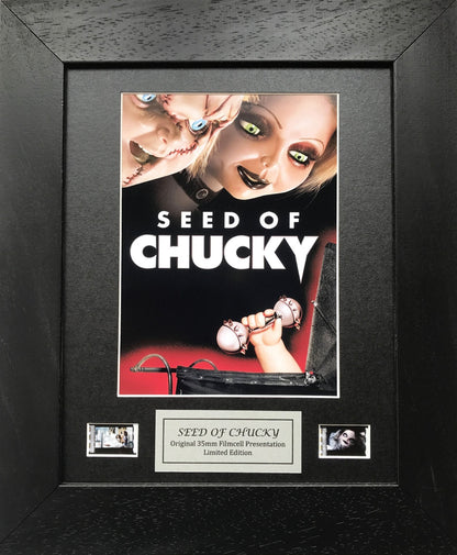 Hand crafted display featuring original 35mm film cells for SEED OF CHUCKY fans