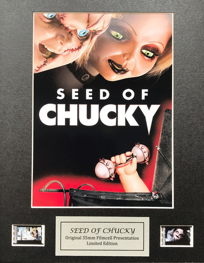 Hand crafted display featuring original 35mm film cells for SEED OF CHUCKY fans